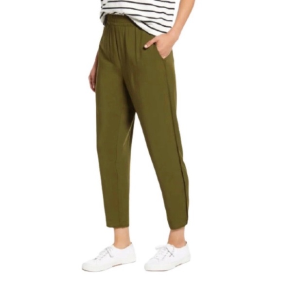Madewell Dolphin Hem Track Trousers Cropped Pants on Olive Green / Brown - XS - Picture 1 of 7